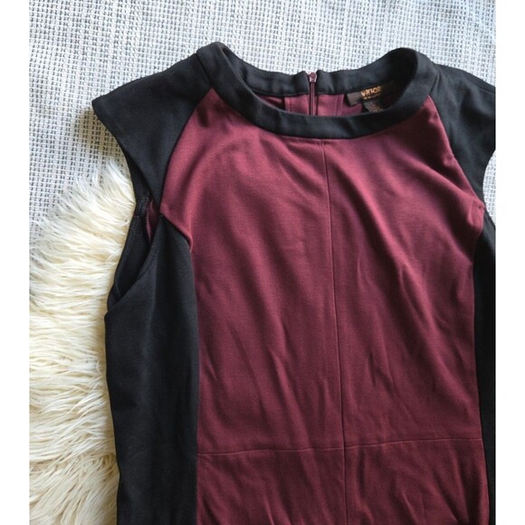 NWT VICTOR ALFARO L Maroon Red & Black Colorblock Fitted Knee Length Dress - Picture 3 of 10